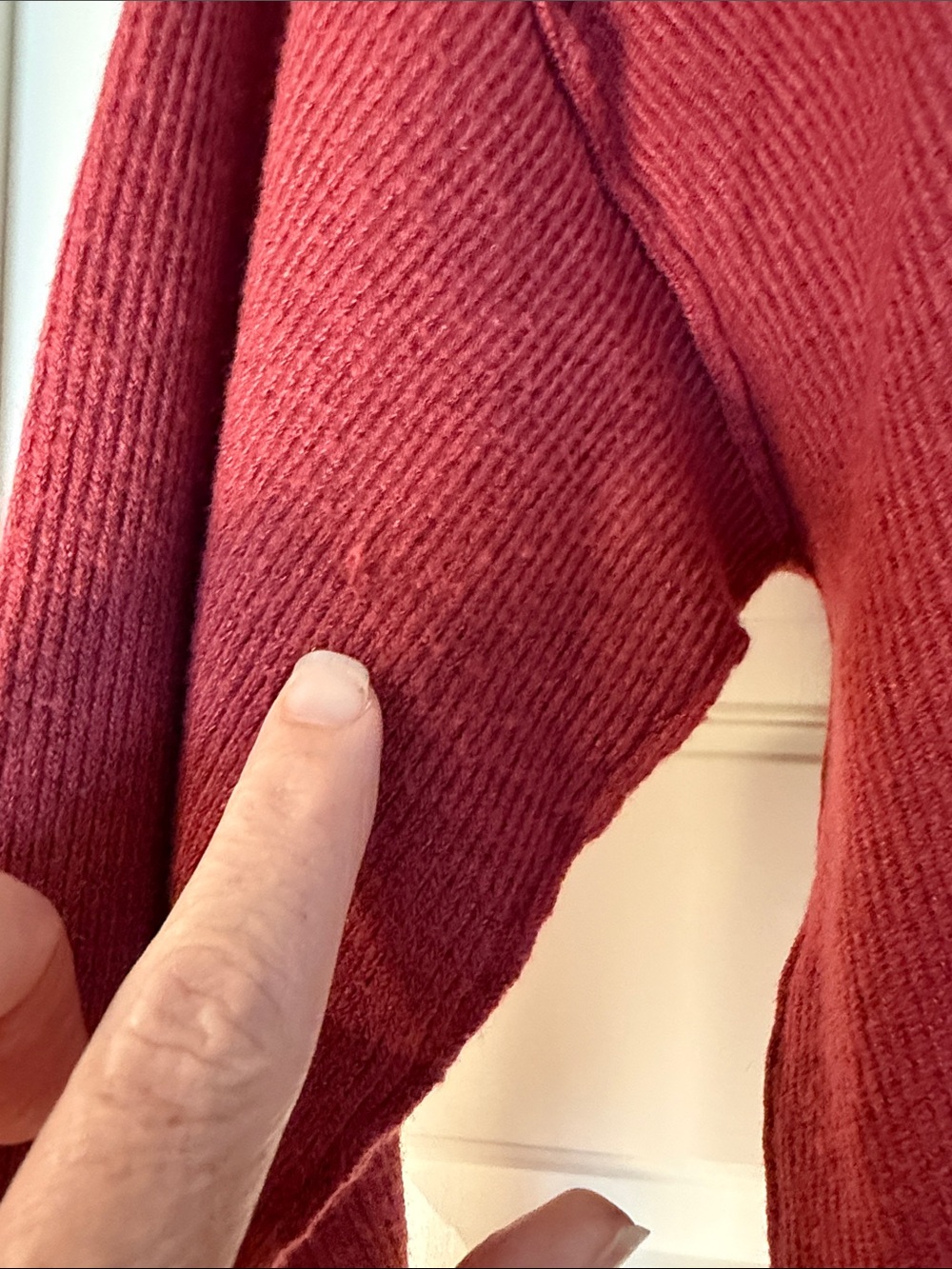 Line & Dot Off-the-Shoulder Asymmetrical Sweater in Rust Red - Picture 5 of 11
